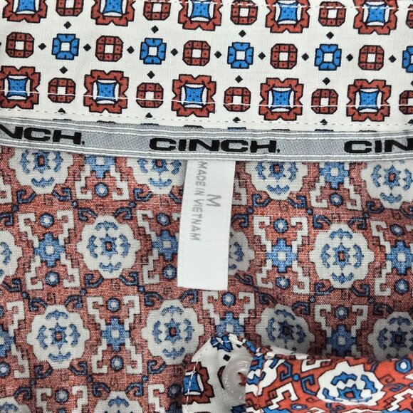 Cinch Womens Button Shirt Top Medium Long Sleeve Western Rodeo Geometric Orange - Picture 6 of 11
